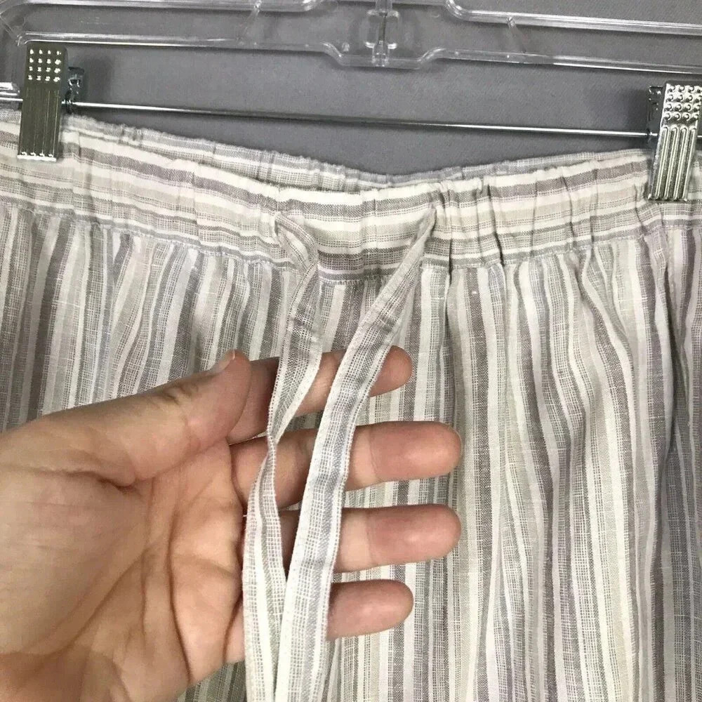 Vivid 100% Linen Wide Leg Pants Women Size 4X Pockets Drawstring Elastic Waist - Picture 4 of 16